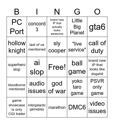 SONY STATE OF PLAY 2026 Bingo Card