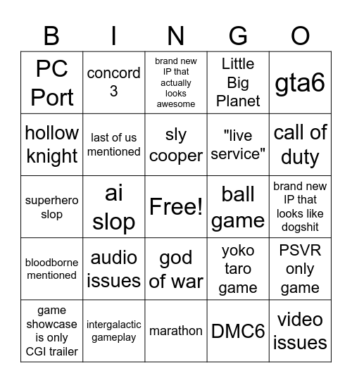 SONY STATE OF PLAY 2026 Bingo Card