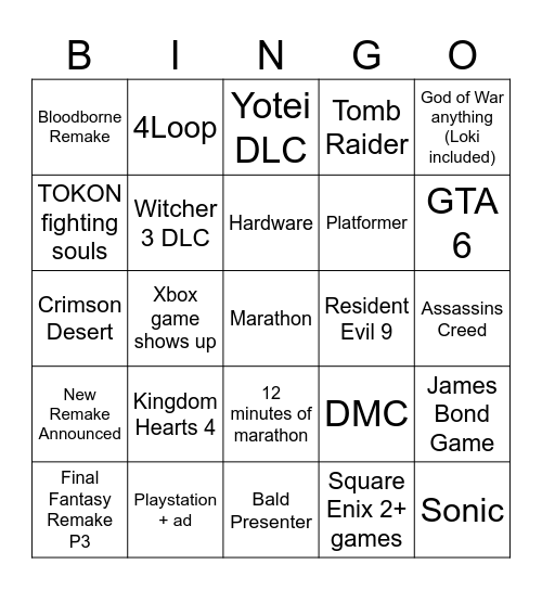 State of Play 60 minute extravaganza Bingo Card