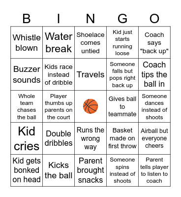Kid's Basketball Adult Bingo Card