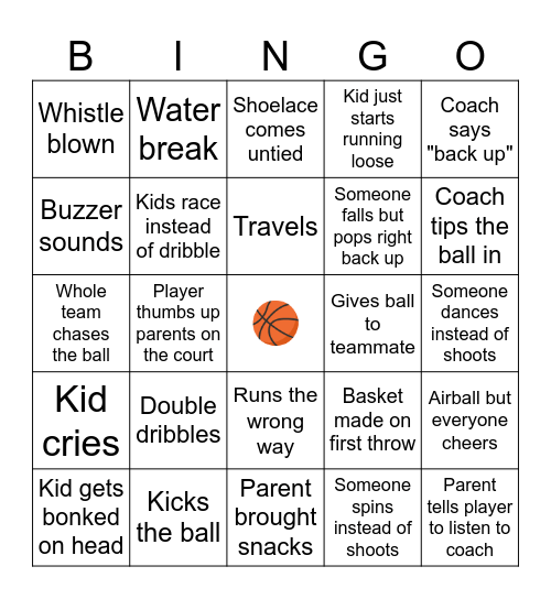 Kid's Basketball Adult Bingo Card