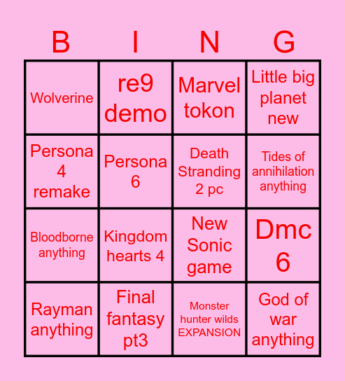 State of Play 12/2/2026 Bingo Card