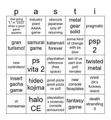 state of play Bingo Card