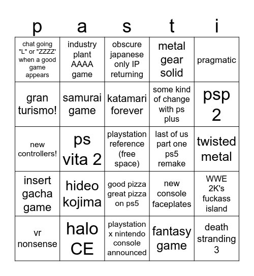 state of play Bingo Card