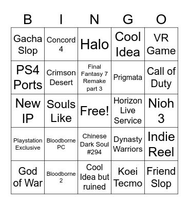 Lu's State of Pain Bingo Card