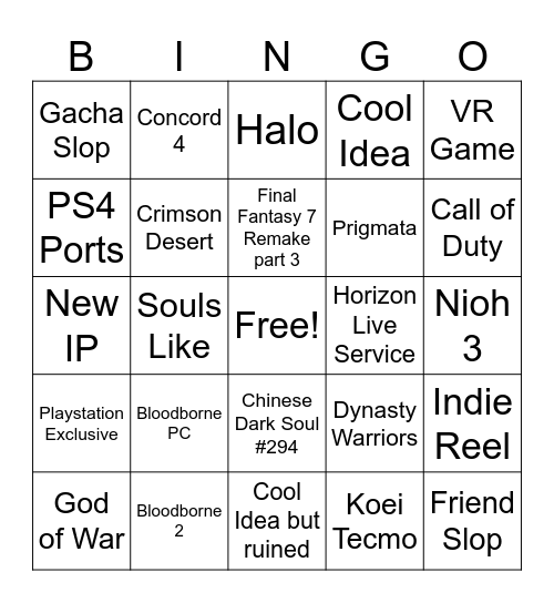 Lu's State of Pain Bingo Card