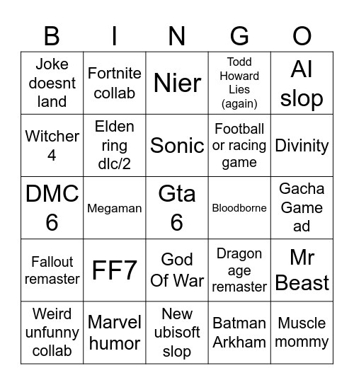 State of Play Bingo Card