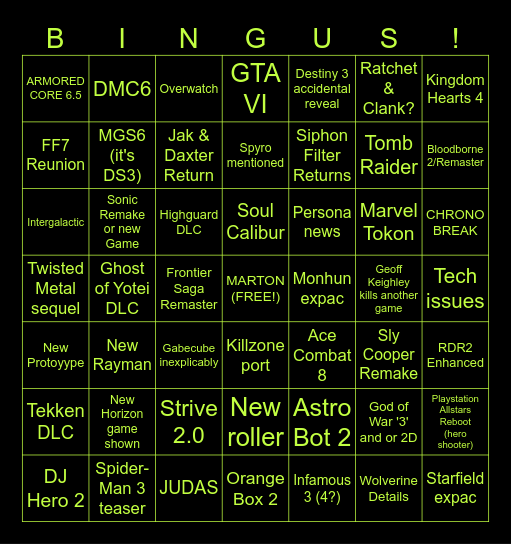 BINGUS BINGO Card
