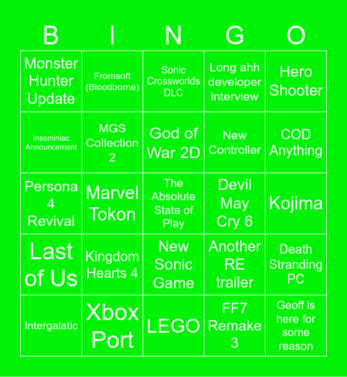 State of Play 12/02/2026 Bingo Card