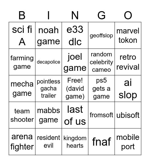 state of play Bingo Card