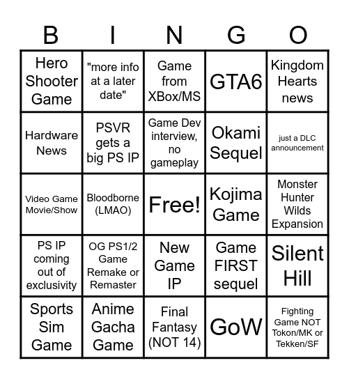 State of Play Bingo! Bingo Card