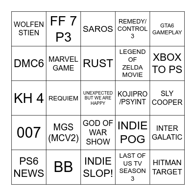 Playstation Bingo Card