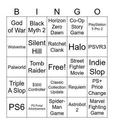 Playstation Bingo Card