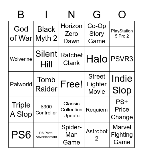 Playstation Bingo Card