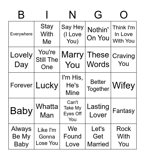 Love Vibes Bingo Card