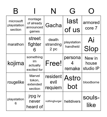 state of play Bingo Card