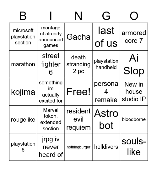 state of play Bingo Card