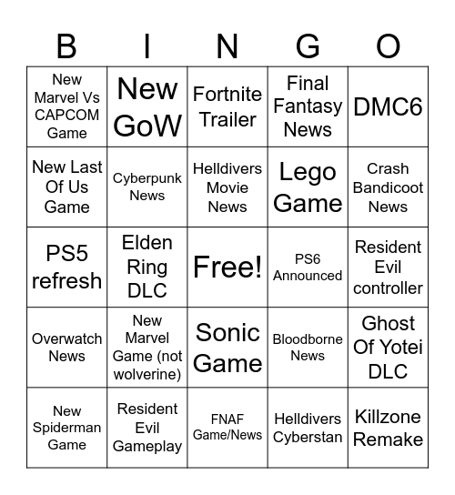 PS Bingo Card