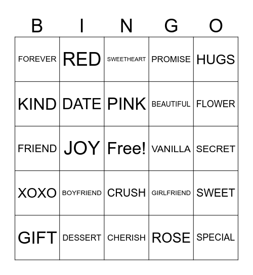 Valentine's Day Bingo Card