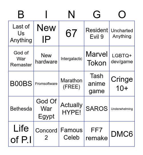 Sony State-of-Play Binogo Bingo Card
