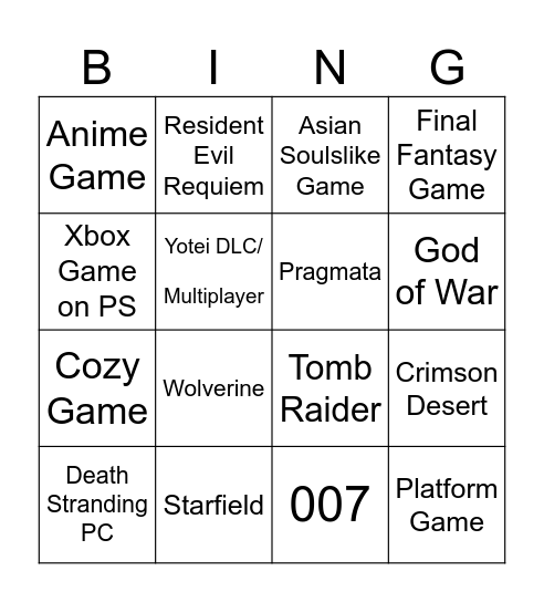 Untitled Bingo Card