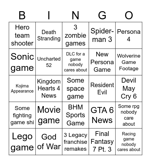 State of Play 2026 Bingo Card