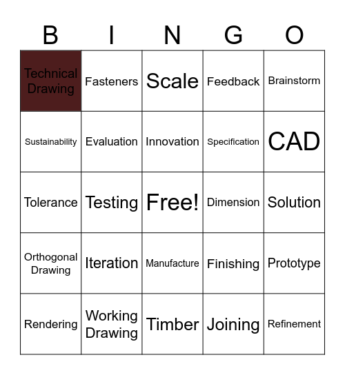Design Technology Bingo Card