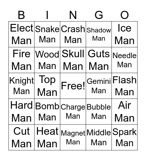 Mega Man Bosses Bingo Card