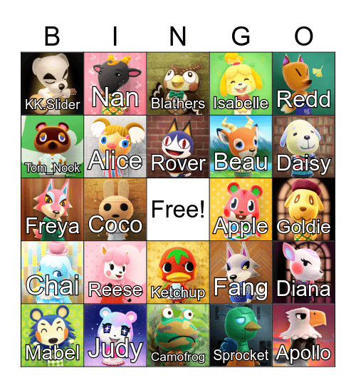 Animal Crossing Bingo Card