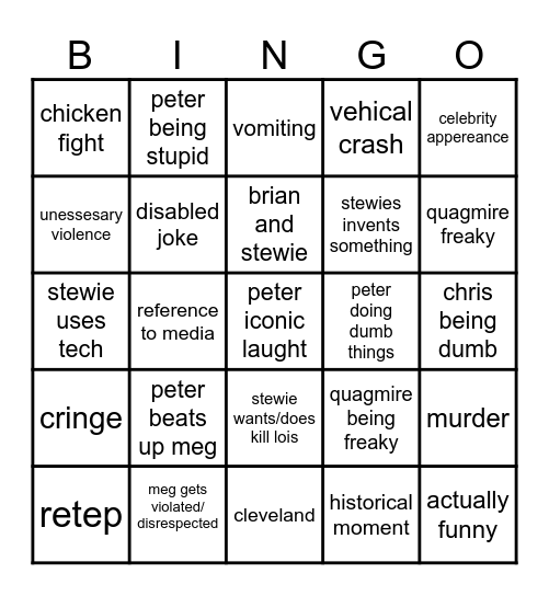 Family guy Bingo Card
