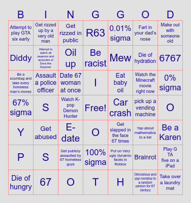 The ultimate obnoxious and sus funny bingo Card