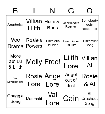 Hazbin Season 3 Bingo Card