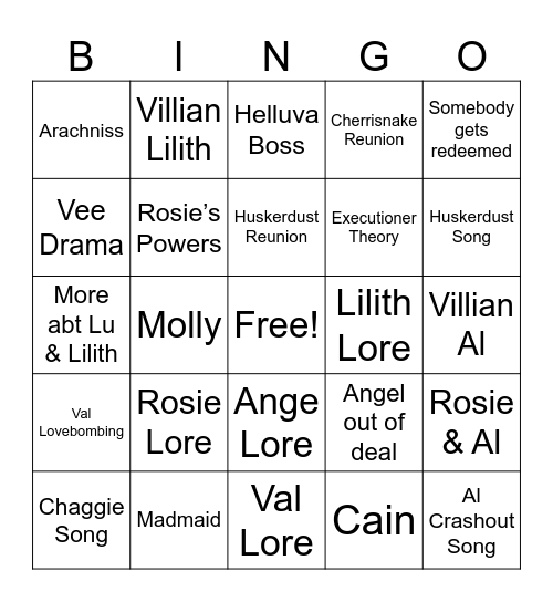 Hazbin Season 3 Bingo Card