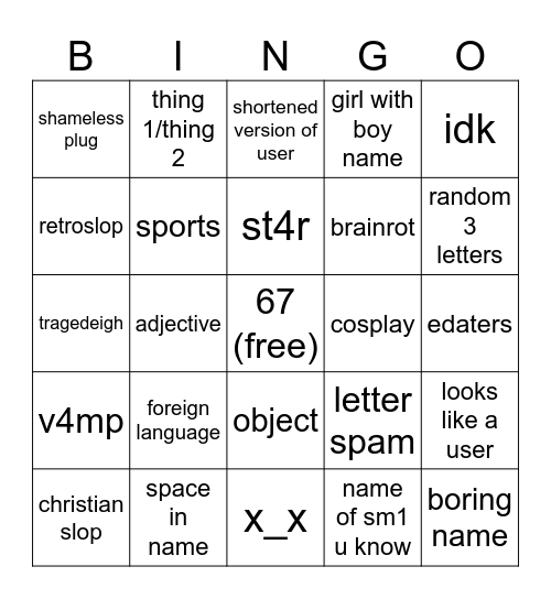 Untitled Bingo Card