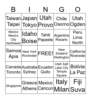 Where in the world would you serve? Bingo Card