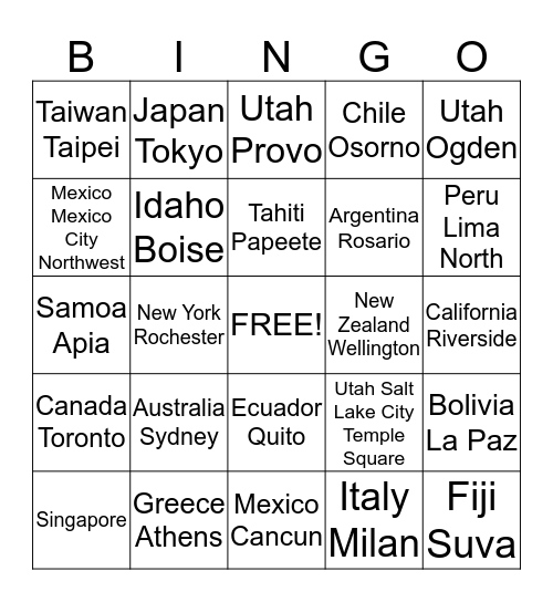 Where in the world would you serve? Bingo Card