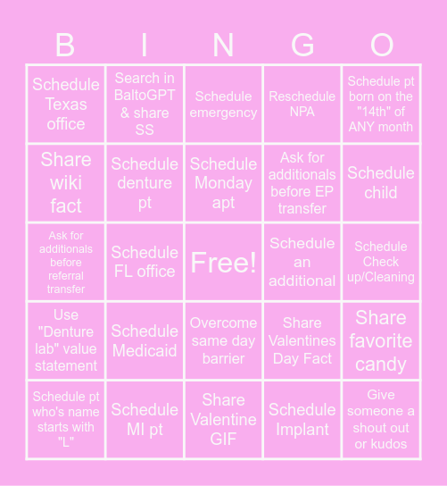 Valentines Bingo Card