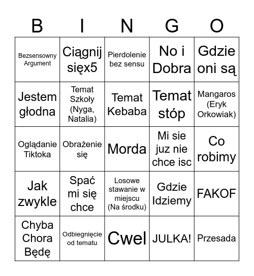 Bingo Mileny Bingo Card