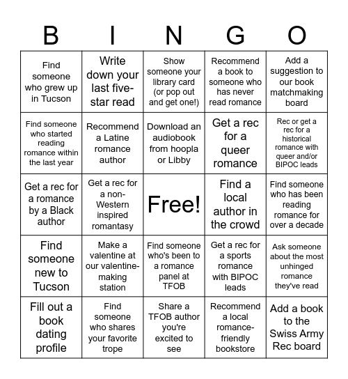Love in the Stacks BINGO Card