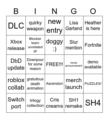 SILENT HILL transmission Bingo Card