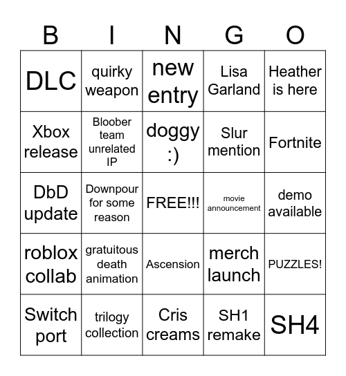 SILENT HILL transmission Bingo Card