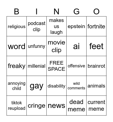 INSTA REELS BINGO Card