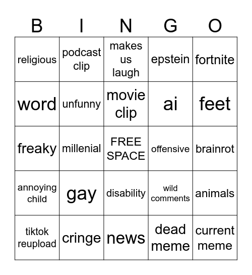 INSTA REELS BINGO Card