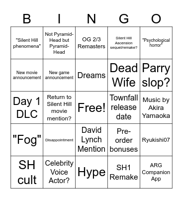 Silent Hill Bingo Card