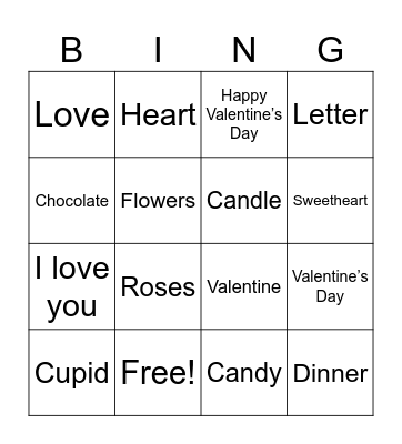 Valentines Day Bingo Card