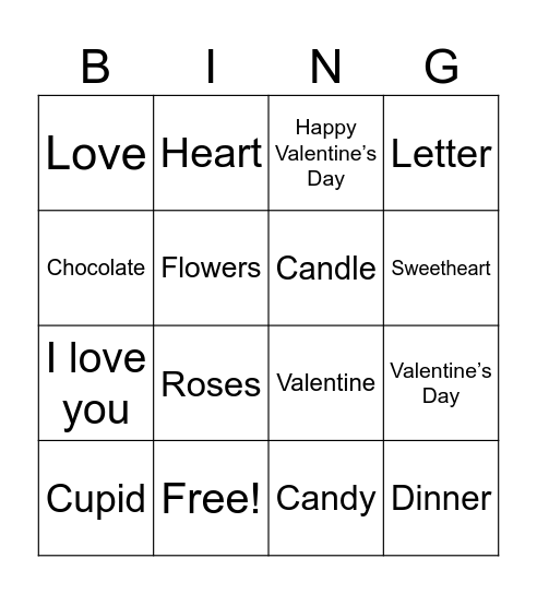 Valentines Day Bingo Card