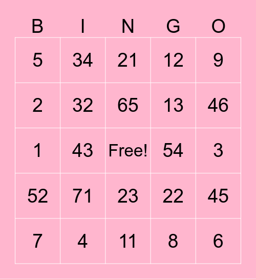 rm 14 BINGO Card