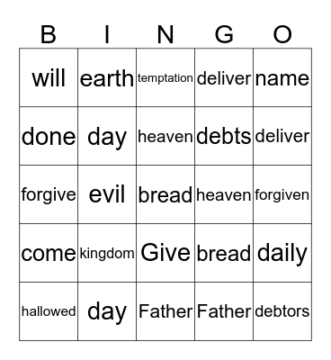 The Lord's Prayer - Matthew 6:9-13 Bingo Card