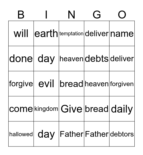 The Lord's Prayer - Matthew 6:9-13 Bingo Card