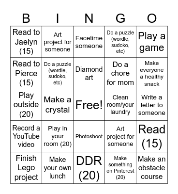 Elyse's Bingo Card